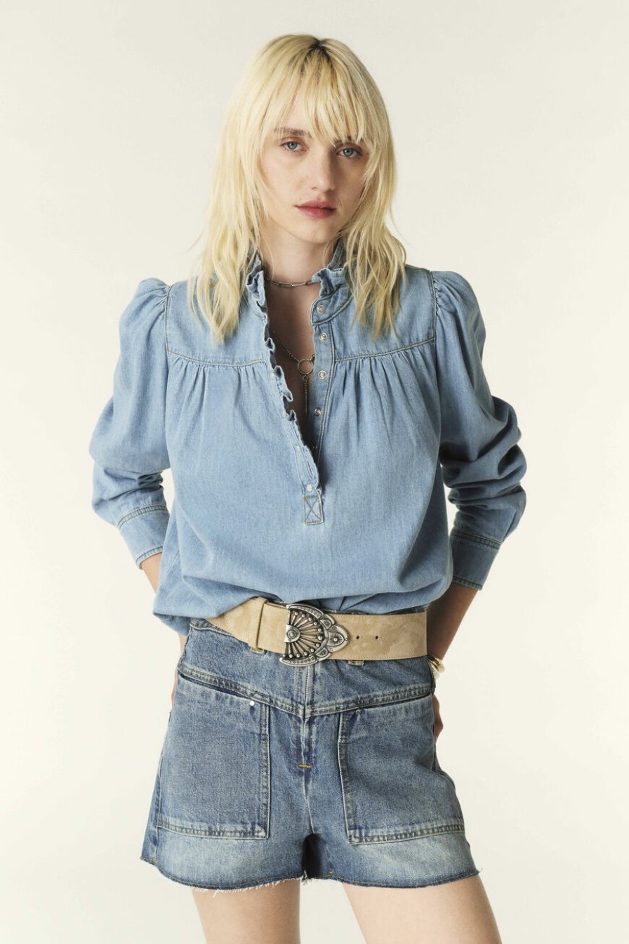 Denim | Ba&Sh Lilac Blouse Met Ruche Kraag